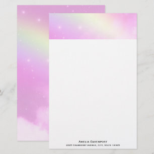 Pastel Pink Sky with Yellow Rainbow Stationery