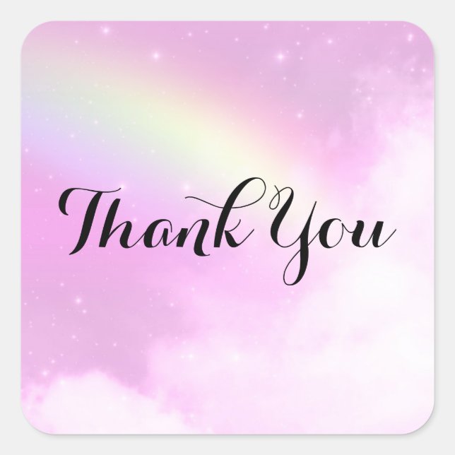 Pastel Pink Sky with Yellow Rainbow Thank You Square Sticker (Front)