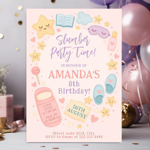Pastel Pink Sleepover Birthday Theme Invitation