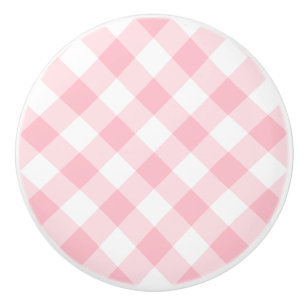 Pastel Pink Small Gingham Ceramic Knob