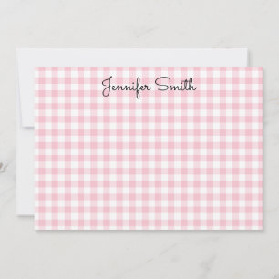 Pastel Pink Small Gingham Whimsical Calligraphy Card