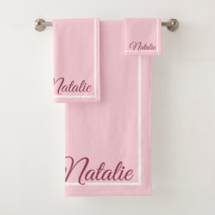 Pastel pink solid colour monogrammed bath towel set