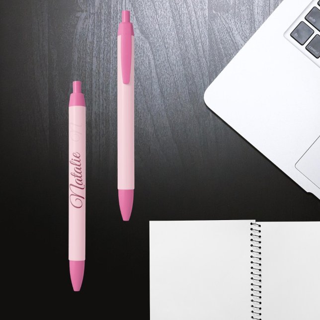 Pastel pink solid colour monogrammed black ink pen (Creator Uploaded)