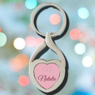 Pastel pink solid colour monogrammed key ring