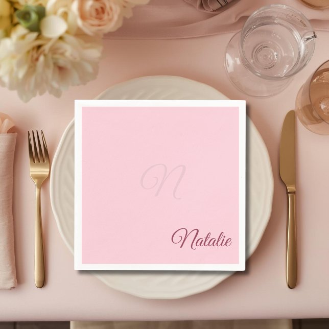 Pastel pink solid colour monogrammed napkin (Creator Uploaded)