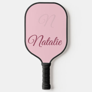 Pastel pink solid colour monogrammed pickleball paddle