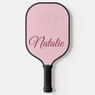 Pastel pink solid colour monogrammed pickleball paddle