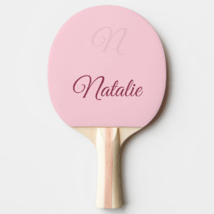 Pastel pink solid colour monogrammed ping pong paddle