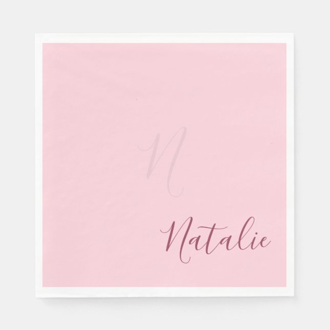 Pastel pink solid colour  - personalised  elegant napkin (Front)