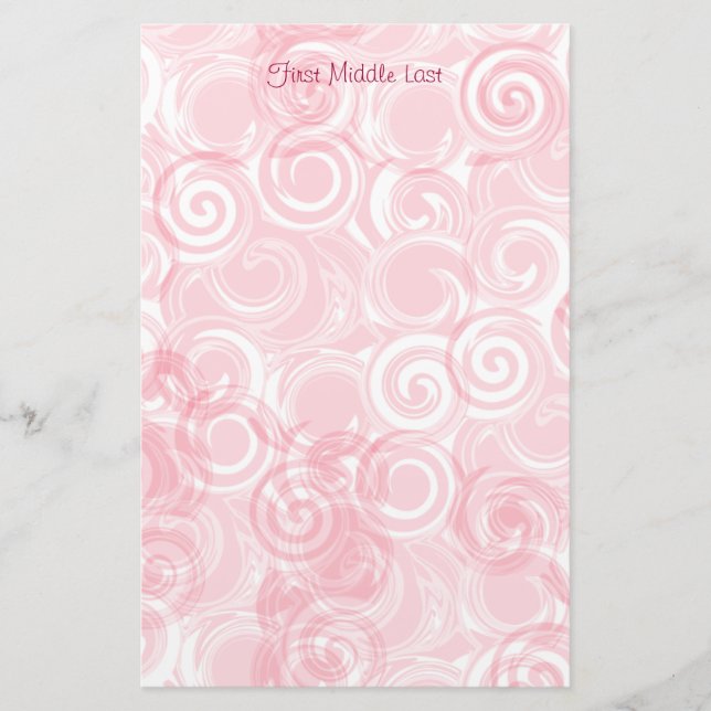 Pastel Pink Spiral Custom Template Background Stationery (Front)