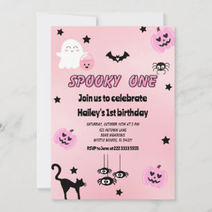 Pastel Pink Spooky One 1st Birthday Party Invitation