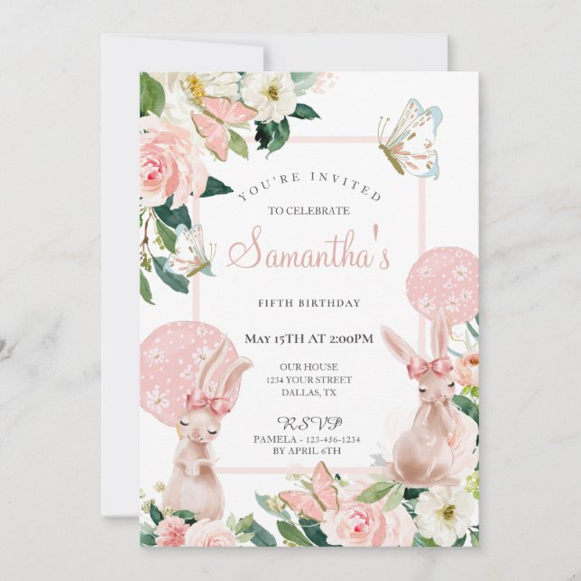 Pastel Pink Spring Floral Girl Birthday Party Invitation (Front)