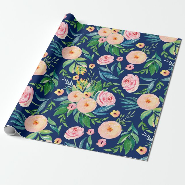Pastel pink spring flowers pattern wrapping paper (Unrolled)