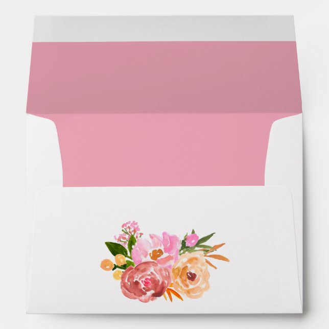 Pastel Pink Spring Wedding Floral Envelope (Back (Bottom))