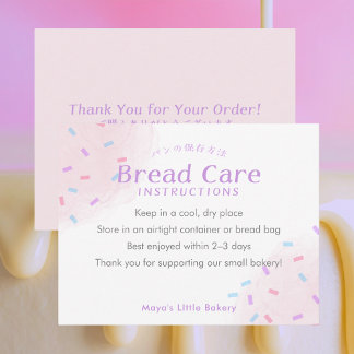Pastel Pink Sprinkle Bread Care Instructions Thank You Card