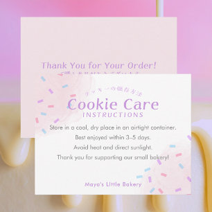 Pastel Pink Sprinkle Cookie Care Instructions Thank You Card