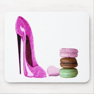 Pastel Pink Stiletto and French Macaroons Art Mouse Mat