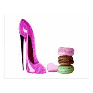 Pastel Pink Stiletto and French Macaroons Art Postcard