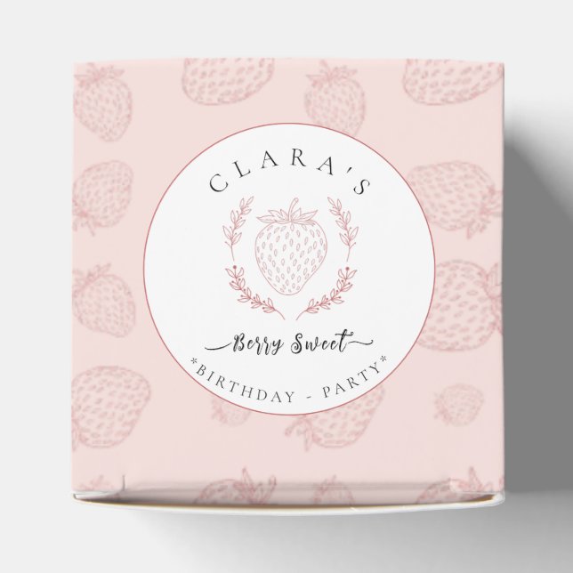 Pastel Pink Strawberry Patterns Birthday Favour Box (Top)