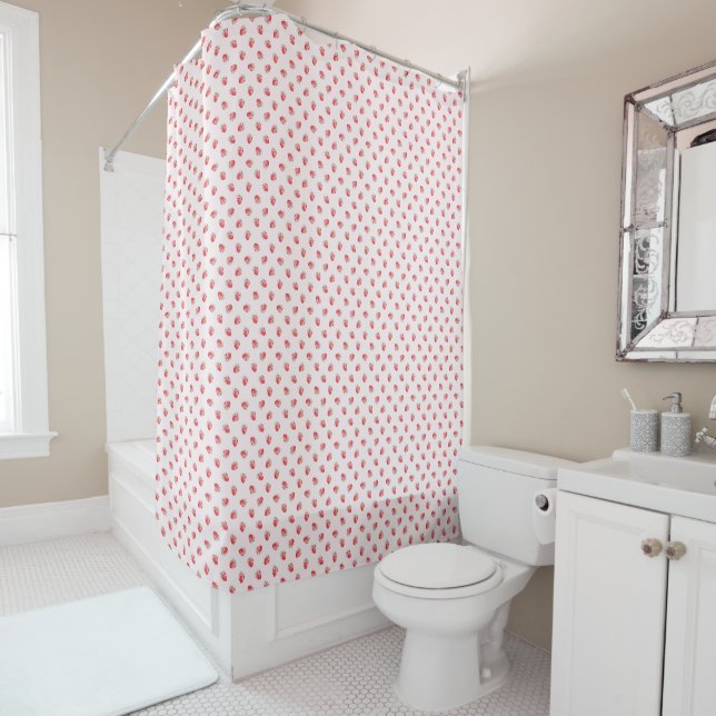 Pastel Pink Strawberry with Bow Pattern Shower Curtain (In Situ)