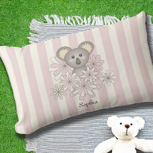 Pastel Pink Stripe Baby Koala Bear Kids Girl Outdoor Cushion