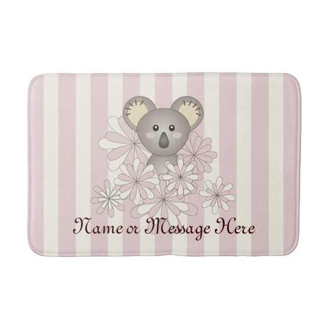 Pastel Pink Stripe Baby Koala Kids Girl Bath Mat (Front)