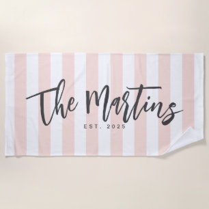 Pastel Pink Striped Beach Towel, Newlyweds Gift Towel