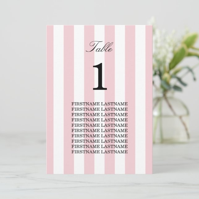 Pastel Pink Stripes Guest Names Table Card (Standing Front)