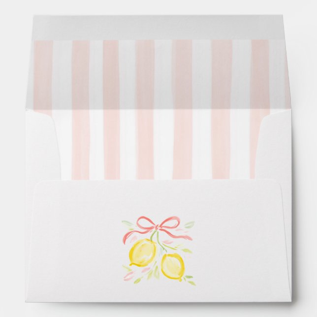 Pastel Pink Stripes Lemon Branches With Bow Envelope (Back (Bottom))