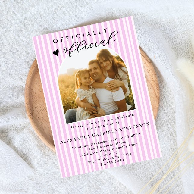 Pastel Pink Stripes Official Adoption Day Party Invitation (Creator Uploaded)