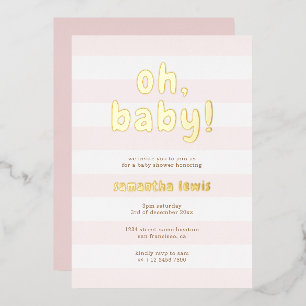 Pastel Pink Stripes Oh Baby Girl Shower Gold