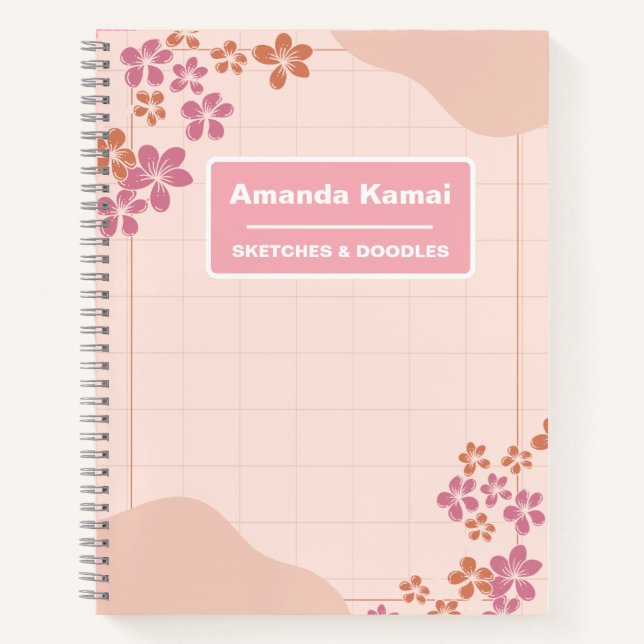 Pastel Pink Stripes Tie-Dye Name Sketch Art Notebook (Front)