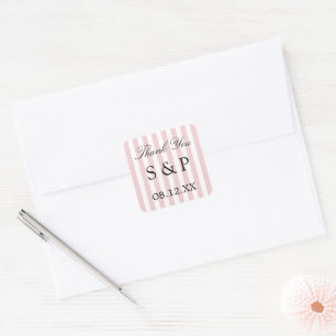 Pastel Pink Stripes Wedding Favour Thank You Square Sticker