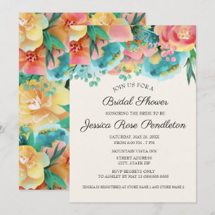 Pastel Pink Teal Yellow Floral Bridal Shower Invitation