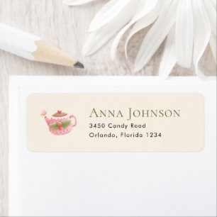 Pastel Pink Teapot Green Monogram Return Address