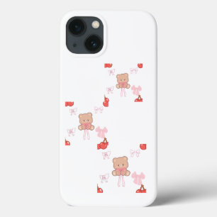Pastel Pink Teddy Bear Bow Cherry Coquette Aesthet iPhone 13 Case