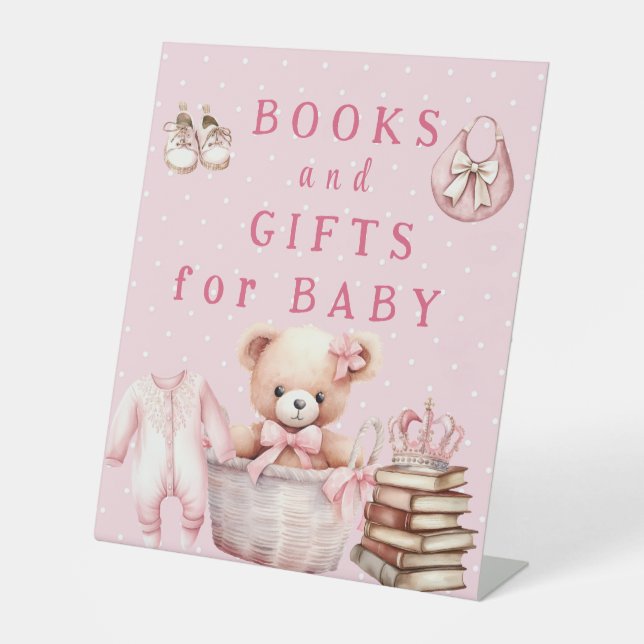 Pastel Pink Teddy - Books and Gifts for Baby   Pedestal Sign (Front)