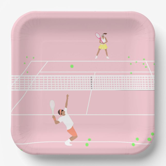 Pastel Pink Tennis Match Paper Plate (Front)