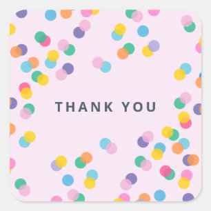 Pastel Pink Thank You Colourful Confetti Cute Square Sticker