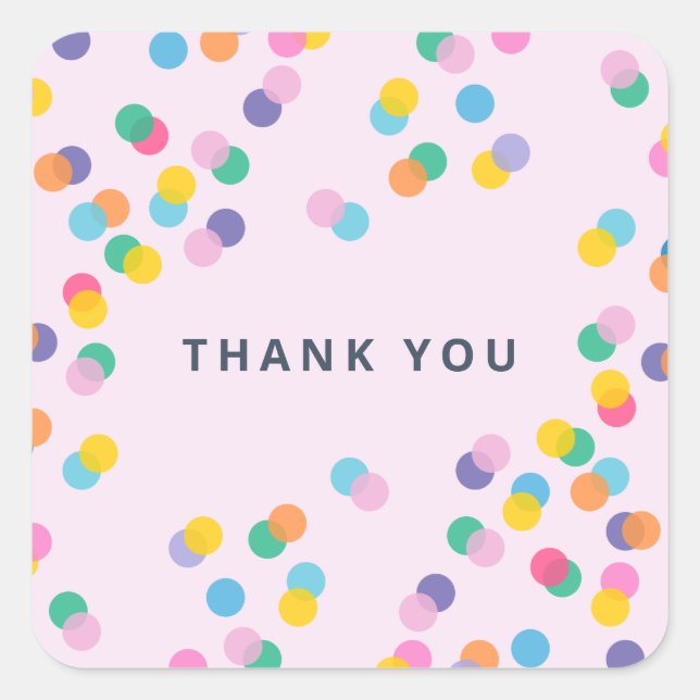 Pastel Pink Thank You Colourful Confetti Cute Square Sticker (Front)