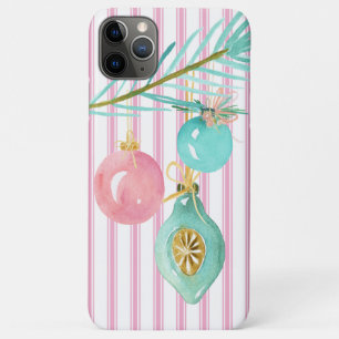 Pastel Pink Ticking Stripe Christmas Ornament iPhone 11 Pro Max Case