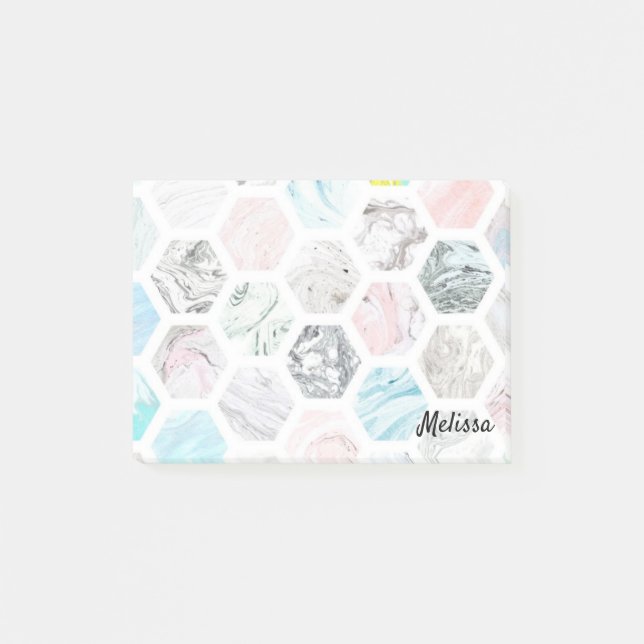 Pastel Pink Tile Personalise Name Post-it Notes (Front)
