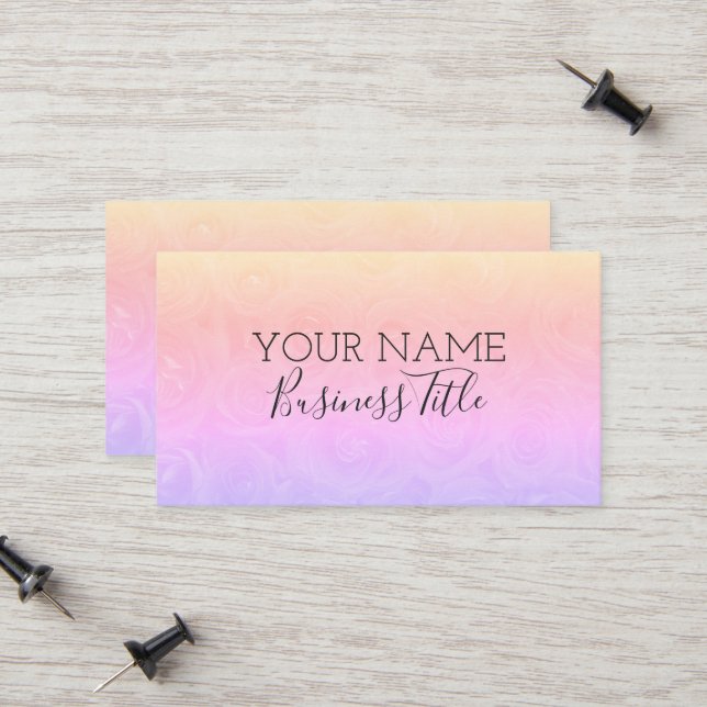 Pastel Pink to Blue Roses Name Business Title, ZEA Calling Card (Front/Back In Situ)