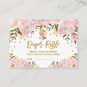 Pastel Pink Travel Adventure Baby Diaper Raffle Enclosure Card