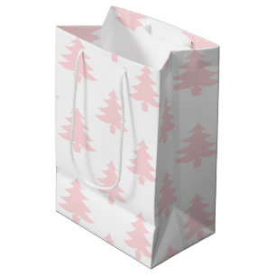 Pastel Pink Trees Pattern Christmas Medium Gift Bag