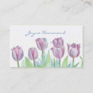 Pastel Pink Tulip Flowers Watercolor Business Card