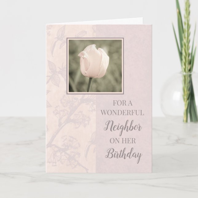Pastel Pink Tulips Neighbour Birthday Card (Front)