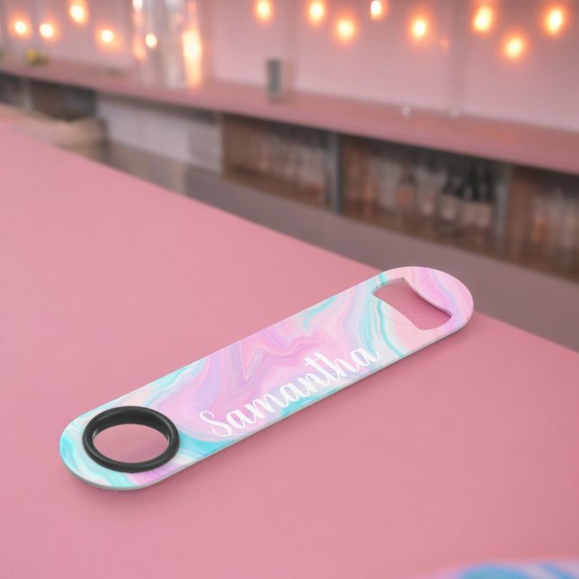 Pastel pink turquoise abstract marble name (Pastel pink turquoise abstract marble name bar key)