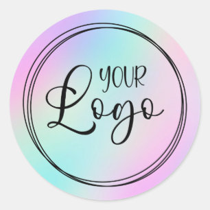 Pastel Pink Turquoise Holographic Gradient Logo Classic Round Sticker
