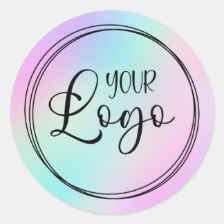 Pastel Pink Turquoise Holographic Gradient Logo Classic Round Sticker